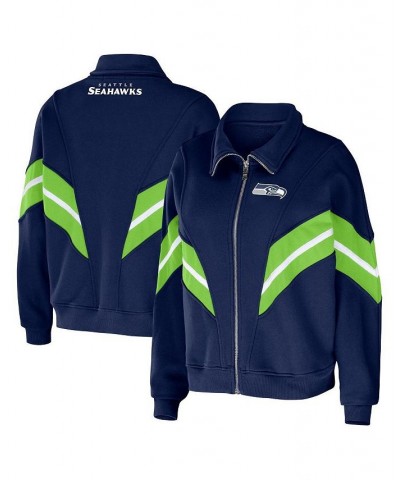 Women's College Navy Seattle Seahawks Plus Size Yarn Dye Stripe Full-Zip Jacket Navy $33.62 Jackets