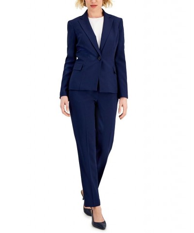 Women's Multi-Seam One-Button Slim-Leg Pant Suit Regular and Petite Sizes Indigo $46.20 Suits