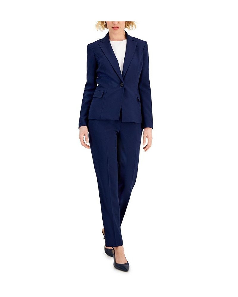 Women's Multi-Seam One-Button Slim-Leg Pant Suit Regular and Petite Sizes Indigo $46.20 Suits