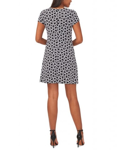 Women's Printed Three-Ring Short-Sleeve Shift Dress Black/ivory $26.39 Dresses