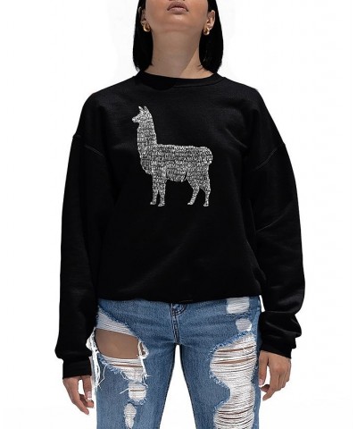 Women's Llama Mama Word Art Crewneck Sweatshirt Black $21.50 Tops