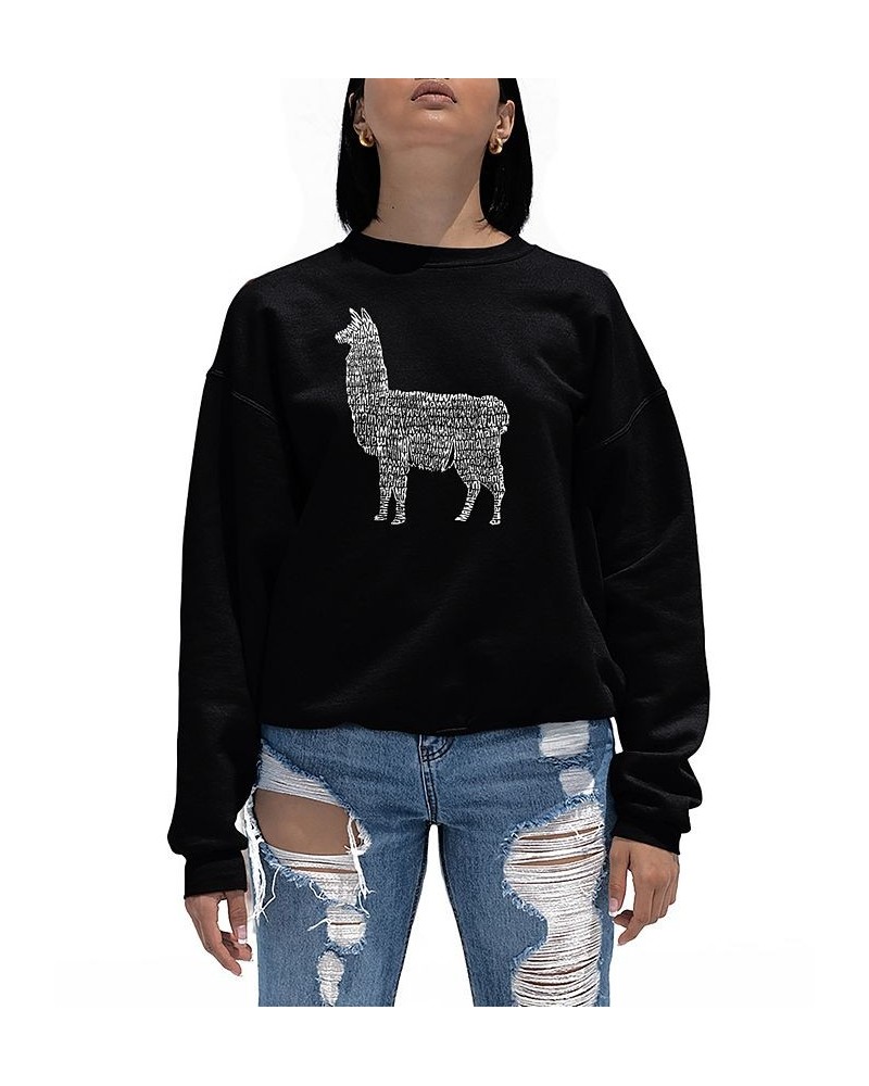 Women's Llama Mama Word Art Crewneck Sweatshirt Black $21.50 Tops