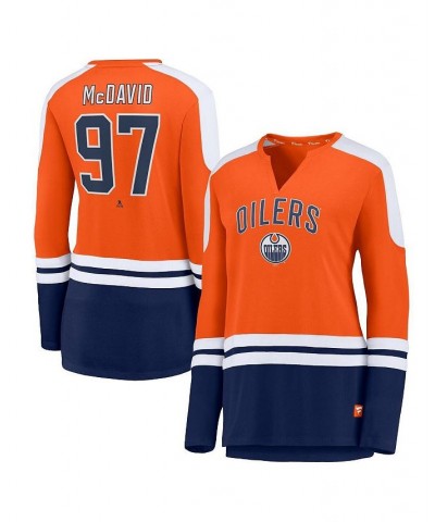 Women's Connor McDavid Orange and Navy Edmonton Oilers Power Player Long Sleeve Notch Neck T-shirt Orange, Navy $28.70 Tops