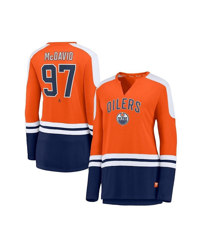 Women's Connor McDavid Orange and Navy Edmonton Oilers Power Player Long Sleeve Notch Neck T-shirt Orange, Navy $28.70 Tops