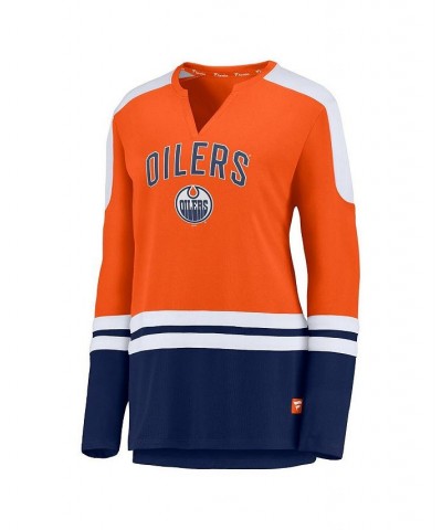 Women's Connor McDavid Orange and Navy Edmonton Oilers Power Player Long Sleeve Notch Neck T-shirt Orange, Navy $28.70 Tops