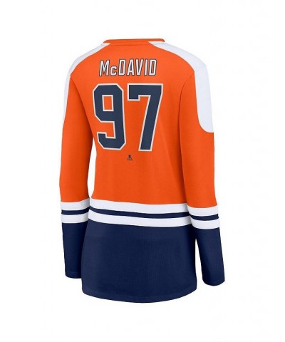 Women's Connor McDavid Orange and Navy Edmonton Oilers Power Player Long Sleeve Notch Neck T-shirt Orange, Navy $28.70 Tops