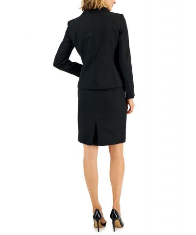 Crepe Tie-Collar Jacket & Pencil Skirt Regular and Petite Sizes Black $61.28 Suits