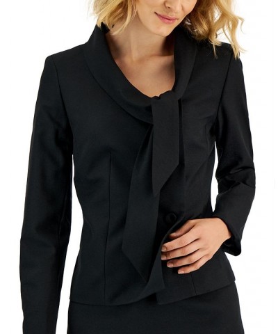 Crepe Tie-Collar Jacket & Pencil Skirt Regular and Petite Sizes Black $61.28 Suits