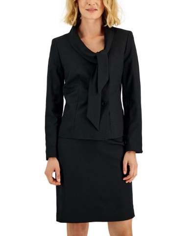 Crepe Tie-Collar Jacket & Pencil Skirt Regular and Petite Sizes Black $61.28 Suits