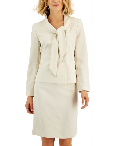 Crepe Tie-Collar Jacket & Pencil Skirt Regular and Petite Sizes Black $61.28 Suits