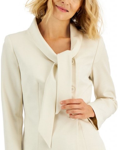 Crepe Tie-Collar Jacket & Pencil Skirt Regular and Petite Sizes Black $61.28 Suits