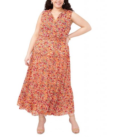 Plus Size Floral-Print Sleeveless Tiered Maxi Dress Peach Multi $49.98 Dresses