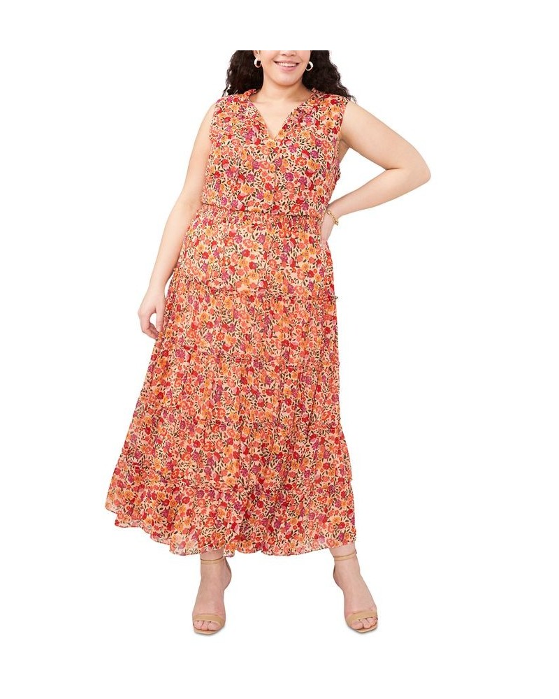 Plus Size Floral-Print Sleeveless Tiered Maxi Dress Peach Multi $49.98 Dresses