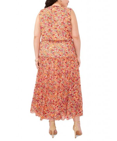 Plus Size Floral-Print Sleeveless Tiered Maxi Dress Peach Multi $49.98 Dresses