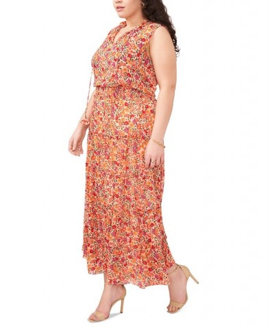 Plus Size Floral-Print Sleeveless Tiered Maxi Dress Peach Multi $49.98 Dresses