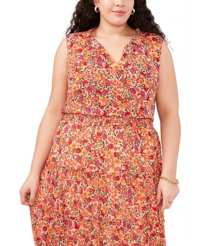 Plus Size Floral-Print Sleeveless Tiered Maxi Dress Peach Multi $49.98 Dresses