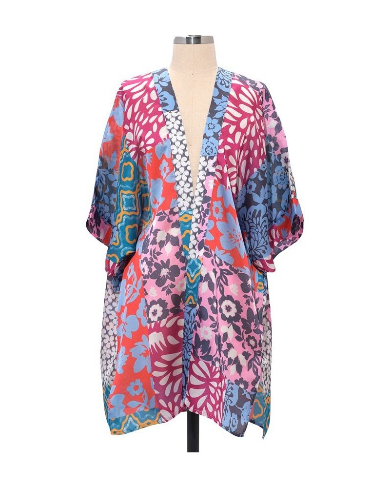 Women's Lightweight Patchwork Printed Duster Kimono Mutli $24.36 Tops