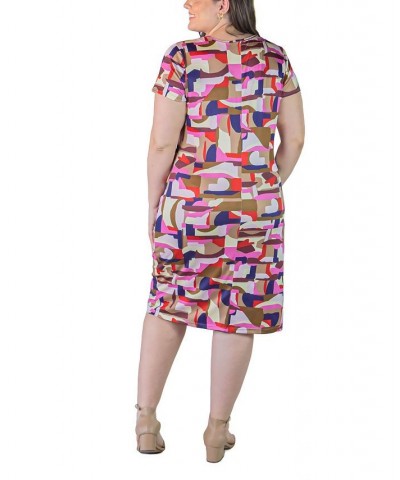 Plus Size Short Sleeve V-neck Faux Wrap Dress Navy Multi $17.60 Dresses