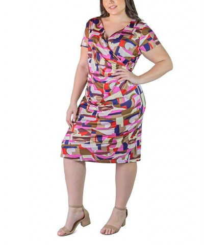 Plus Size Short Sleeve V-neck Faux Wrap Dress Navy Multi $17.60 Dresses