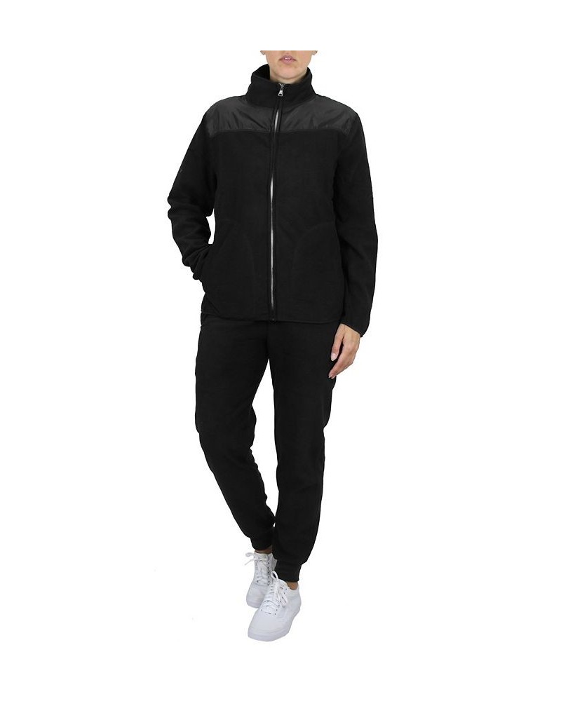 Women's Polar Fleece Sweatshirt Top Jogger Bottom Matching Set 2 Piece Black $40.59 Outfits