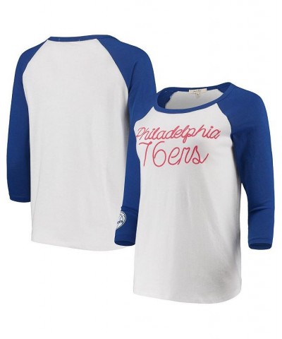 Women's White Philadelphia 76ers Stitch Script Three-Quarter Sleeve Raglan T-shirt White $24.35 Tops