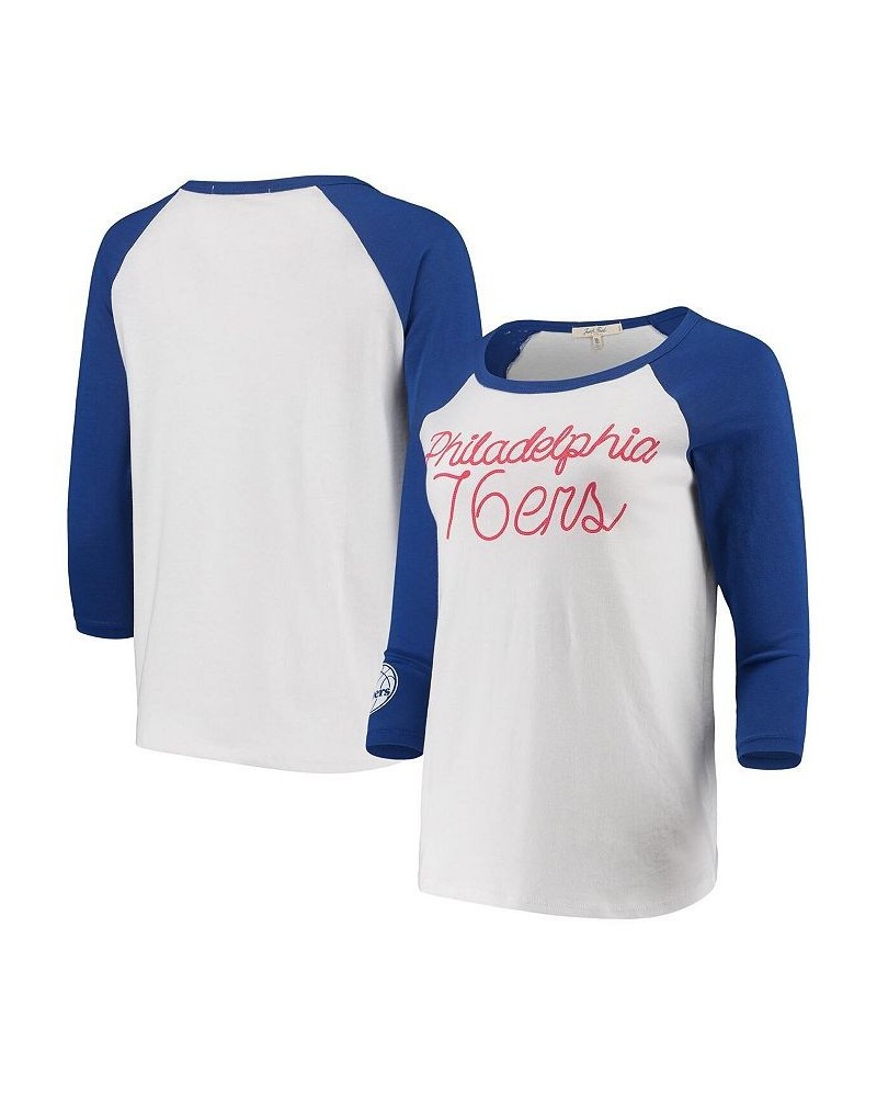 Women's White Philadelphia 76ers Stitch Script Three-Quarter Sleeve Raglan T-shirt White $24.35 Tops