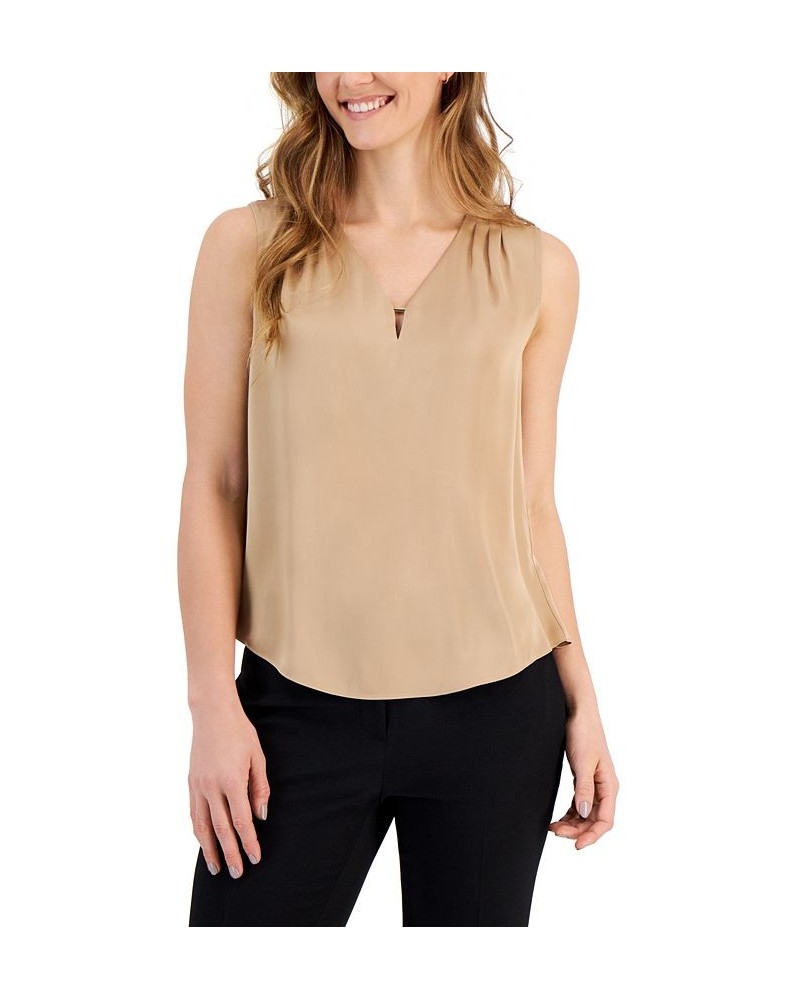 Women's Sleeveless Keyhole V-Neck Camisole Sesame $34.50 Tops