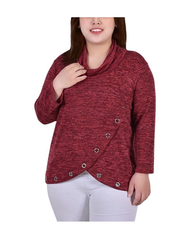 Plus Size Long Sleeve Crossover Top with Grommets Red $12.85 Tops