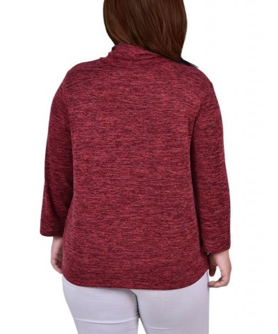 Plus Size Long Sleeve Crossover Top with Grommets Red $12.85 Tops