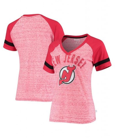 Women's Red New Jersey Devils Double Play V-Neck T-shirt Red $21.41 Tops