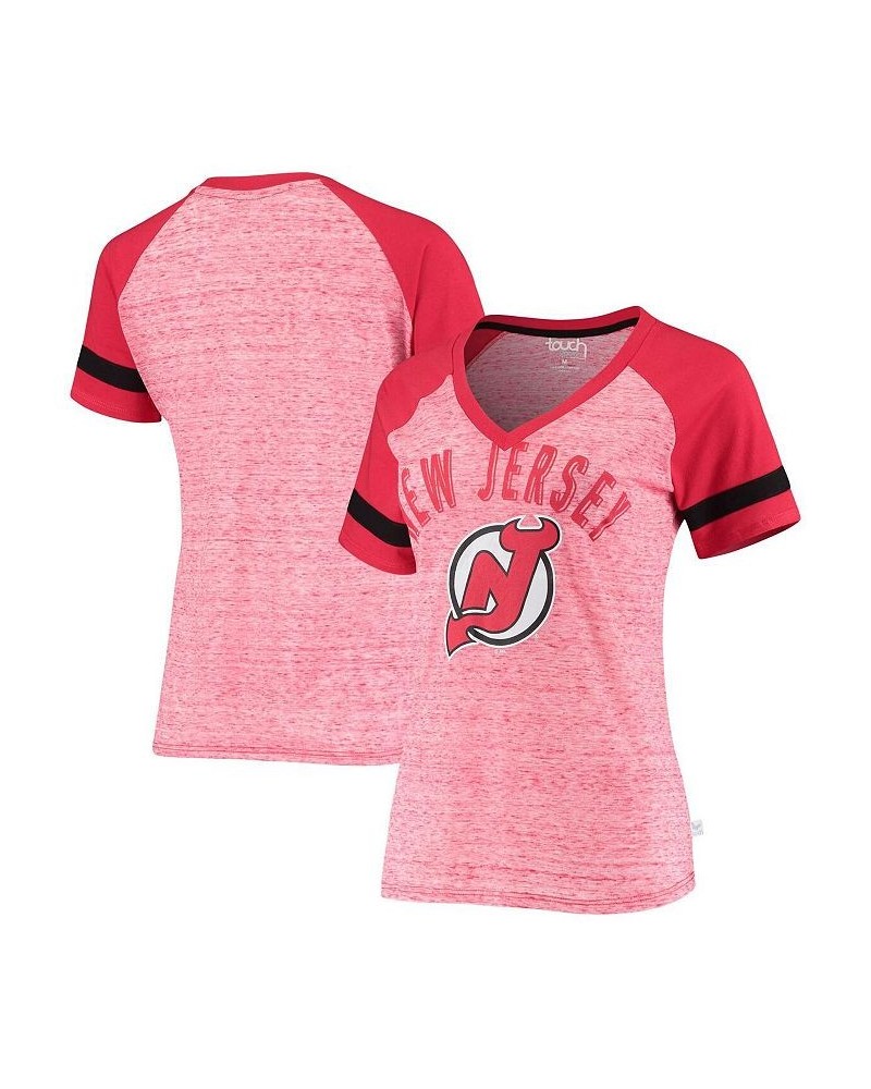 Women's Red New Jersey Devils Double Play V-Neck T-shirt Red $21.41 Tops