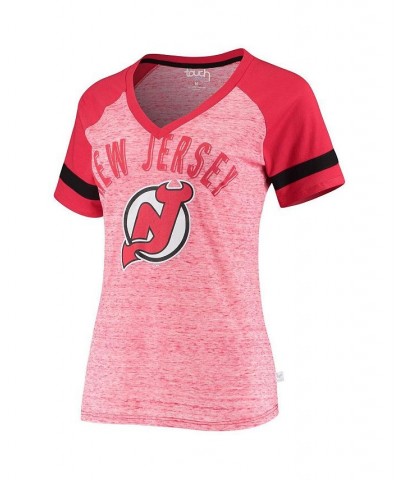 Women's Red New Jersey Devils Double Play V-Neck T-shirt Red $21.41 Tops