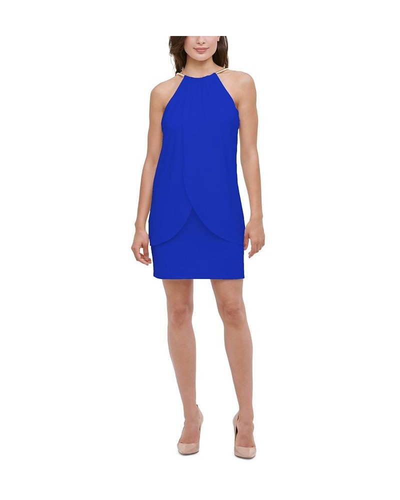 Draped Snake-Chain Halter Dress Blue $41.04 Dresses