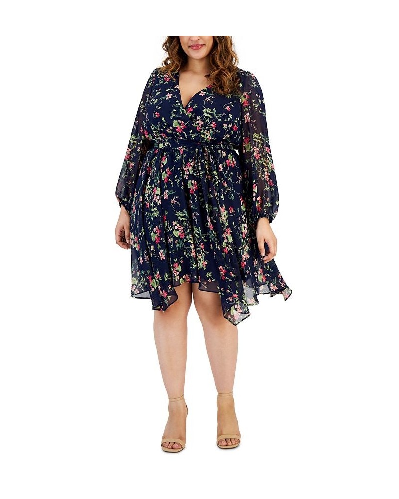 Plus Size V-Neck Belted Handkerchief-Hem Dress Navy/fuschia $45.88 Dresses