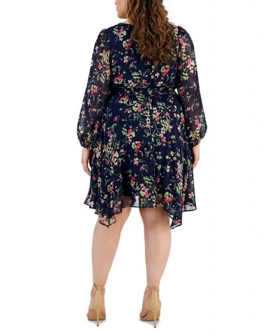 Plus Size V-Neck Belted Handkerchief-Hem Dress Navy/fuschia $45.88 Dresses