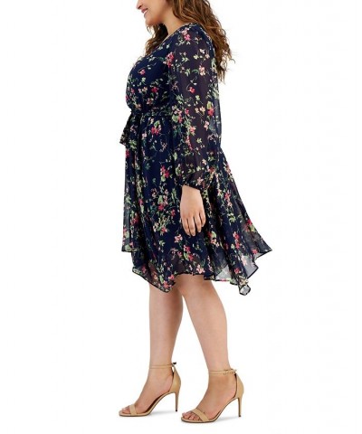 Plus Size V-Neck Belted Handkerchief-Hem Dress Navy/fuschia $45.88 Dresses