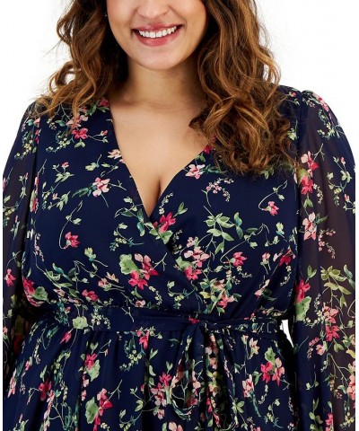 Plus Size V-Neck Belted Handkerchief-Hem Dress Navy/fuschia $45.88 Dresses