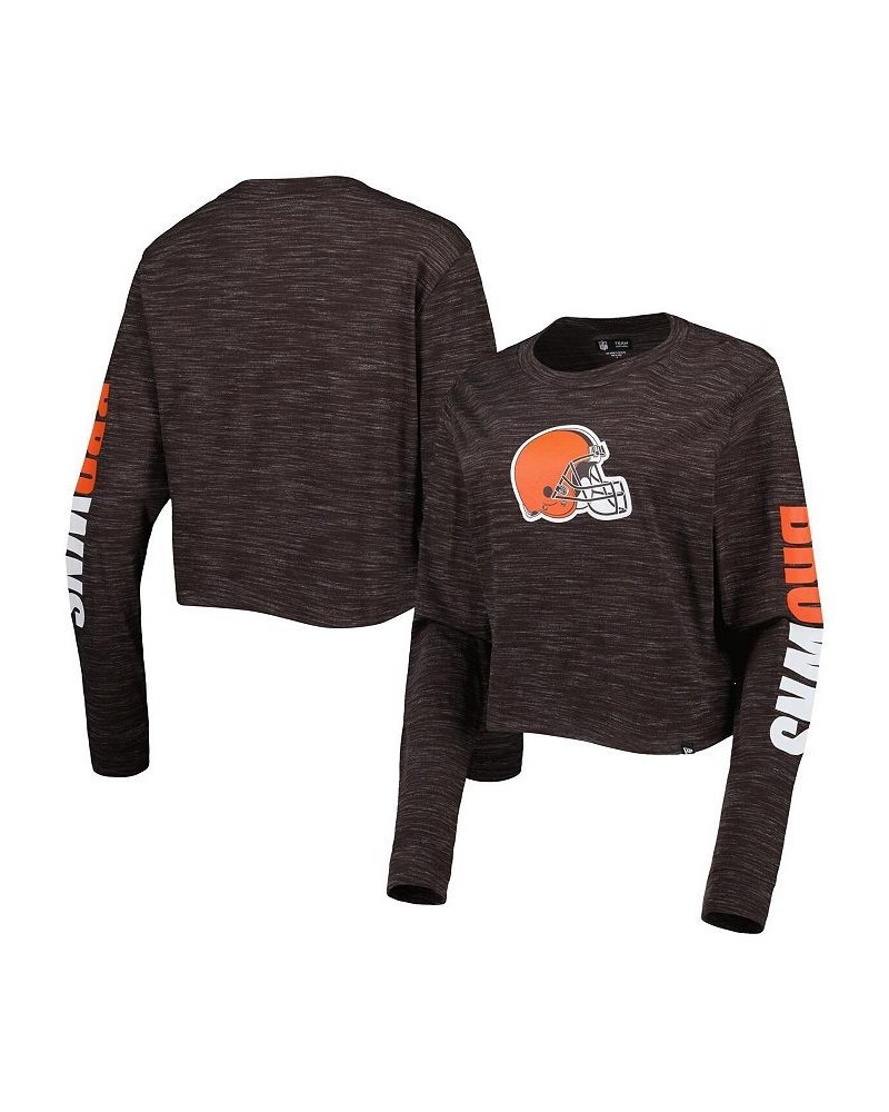 Women's Brown Cleveland Browns Crop Long Sleeve T-shirt Brown $25.43 Tops