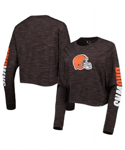 Women's Brown Cleveland Browns Crop Long Sleeve T-shirt Brown $25.43 Tops