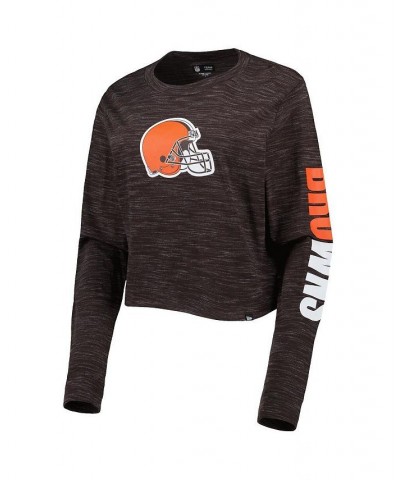 Women's Brown Cleveland Browns Crop Long Sleeve T-shirt Brown $25.43 Tops