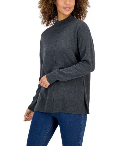 Women's Cotton Seam-Front Mock Neck Sweater Gray $9.17 Sweaters
