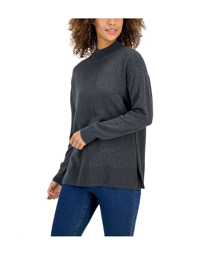 Women's Cotton Seam-Front Mock Neck Sweater Gray $9.17 Sweaters