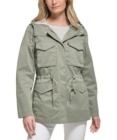 Women's Drawcord-Waist Hooded Utility Jacket Green $41.82 Jackets