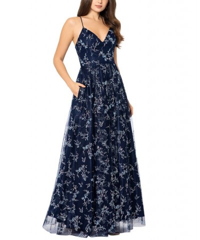 Juniors' Embroidered Ball Gown Navy/periwinkle $119.97 Dresses