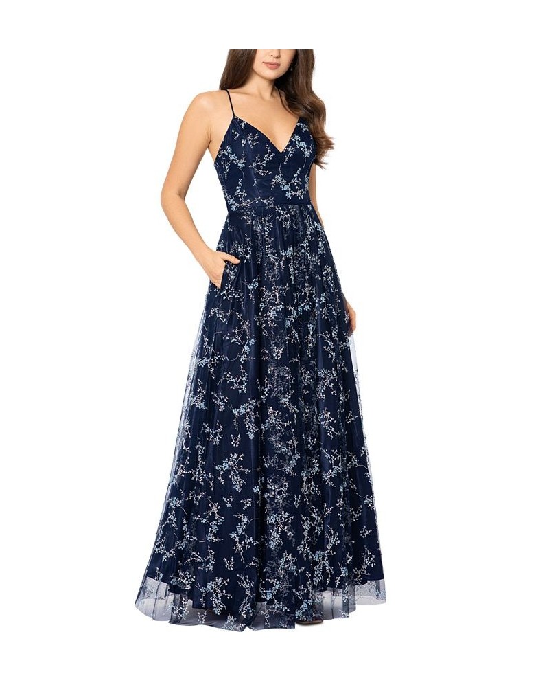 Juniors' Embroidered Ball Gown Navy/periwinkle $119.97 Dresses