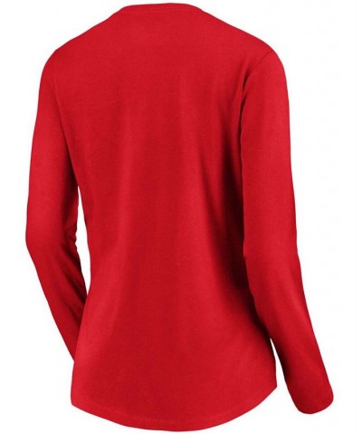 Women's Red Cincinnati Reds Core Team Lockup Long Sleeve V-Neck T-shirt Red $21.15 Tops