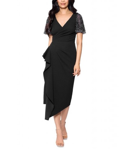 Women's Beaded-Sleeve Sheath Dress Black $86.08 Dresses