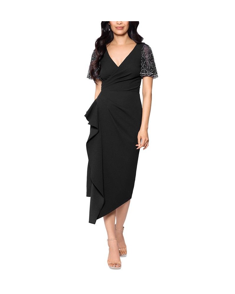 Women's Beaded-Sleeve Sheath Dress Black $86.08 Dresses