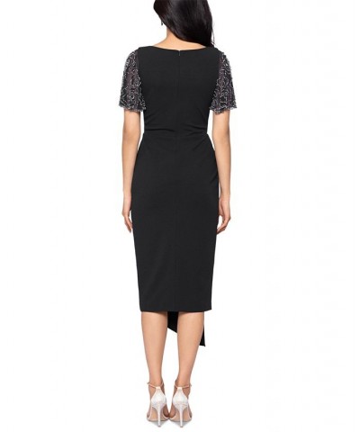 Women's Beaded-Sleeve Sheath Dress Black $86.08 Dresses