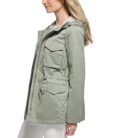 Women's Drawcord-Waist Hooded Utility Jacket Green $41.82 Jackets
